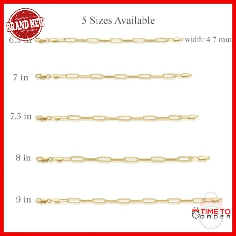 14K Gold Plated Paperclip Chain Bracelet Lobster Clasp 6.5-9in Stackable
